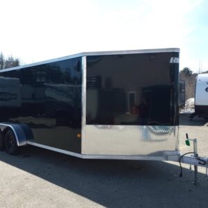 2025 E-Z Hauler 7x18 Aluminum 3-Place Snowmobile Trailer – Rear Canopy, Spring Assist Ramps, Black, 7.99% Financing