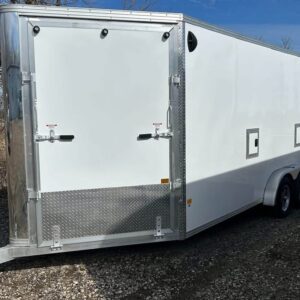 2024 Cargo Pro 7.4′ x 18′ Enclosed Aluminum Trailer – White | Fuel Doors, Canopy, LED, Ramps